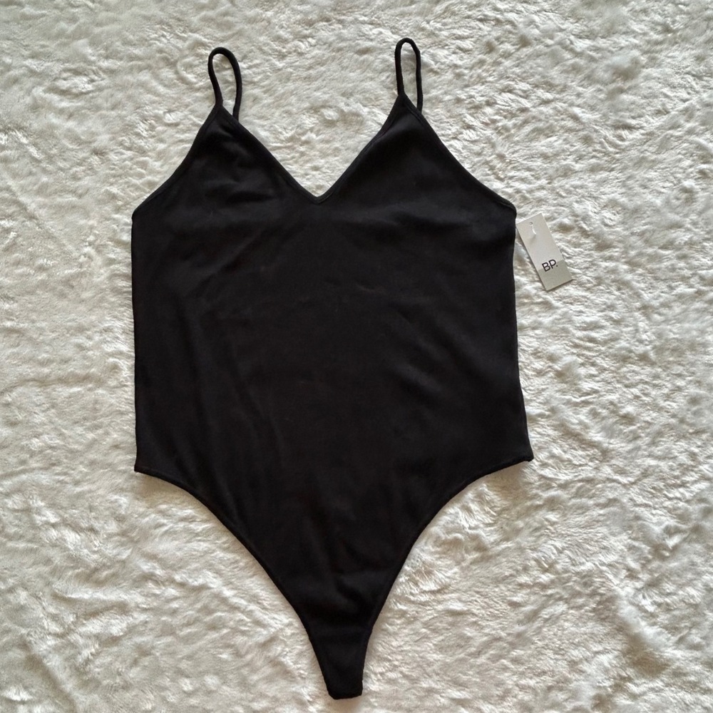 Bp. Nordstrom Womens Solid Black Ribbed Tank Top Bodysuit Casual - XL